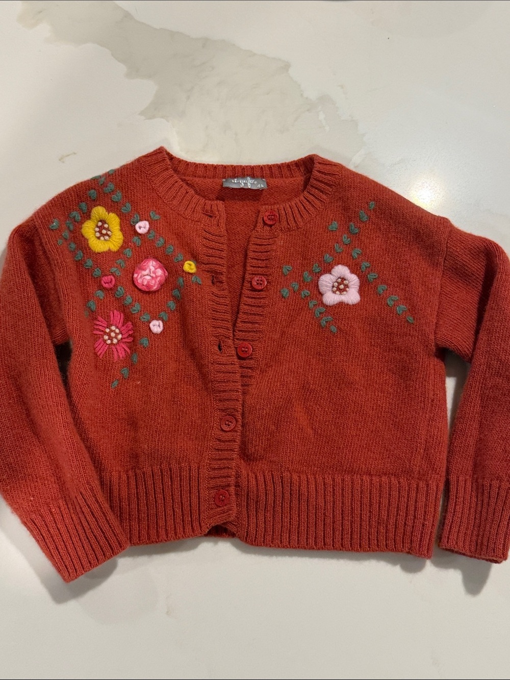 Il Gufo Embroidered Rust Button-Front Girl’s Cardigan Sweater